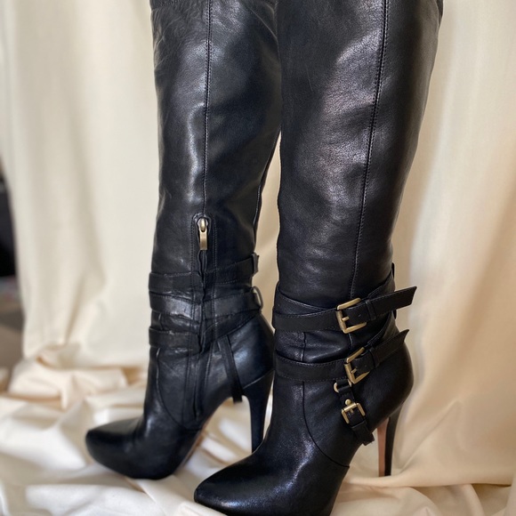 Roula Black Tall Leather Heel Boots 